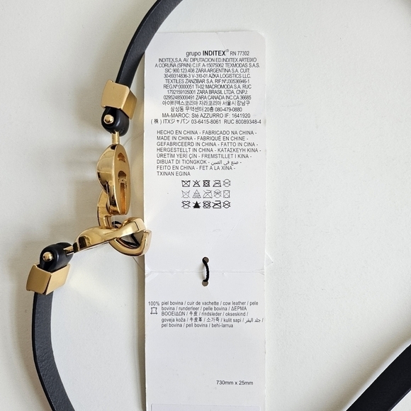 New Zara Belt 100% Cow Leather Thin Gold Metal Plated Buckle NWT 30 US/80 CM - Picture 7 of 7